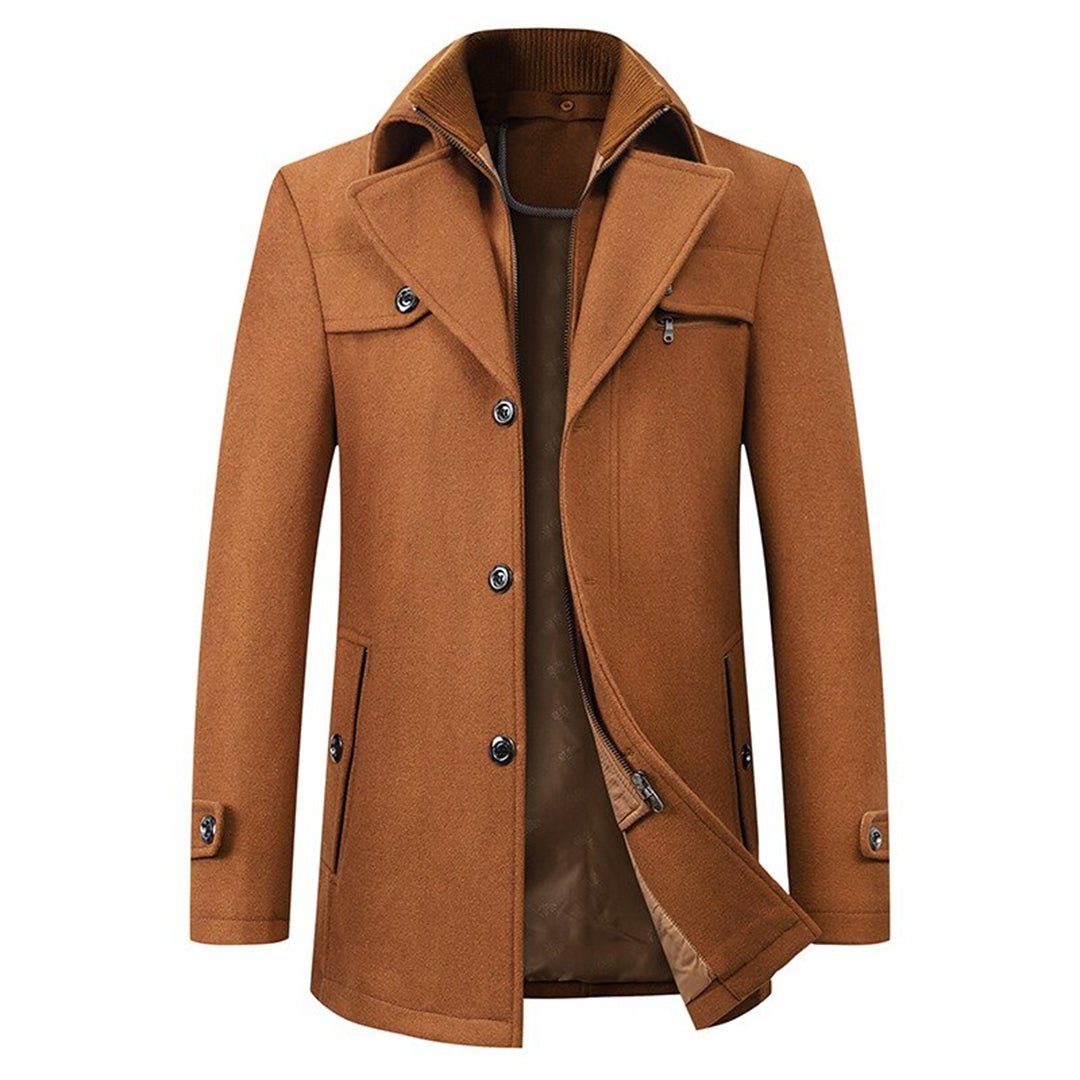 Lars - Elegante gevoerde lange herenjas met dubbele kraag Front