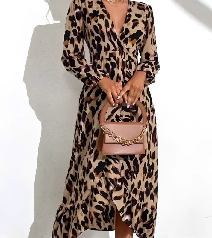 Jurk dames v hals luipaardprint