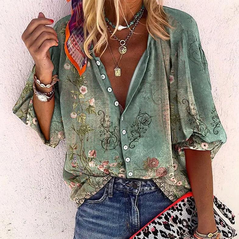Lieke - Vintage bloemen blouse met halve mouwen voor dames Hero