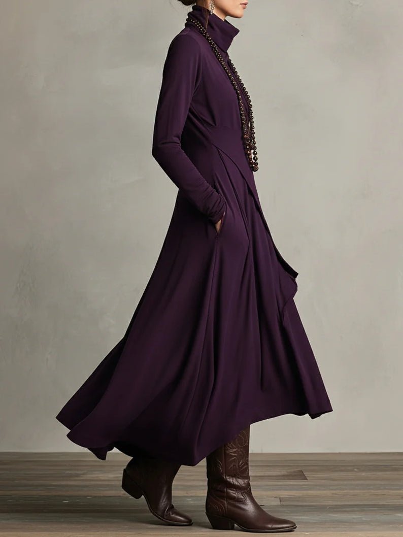 Margot - Asymmetrische maxi jurk met hoge col voor dames Detail