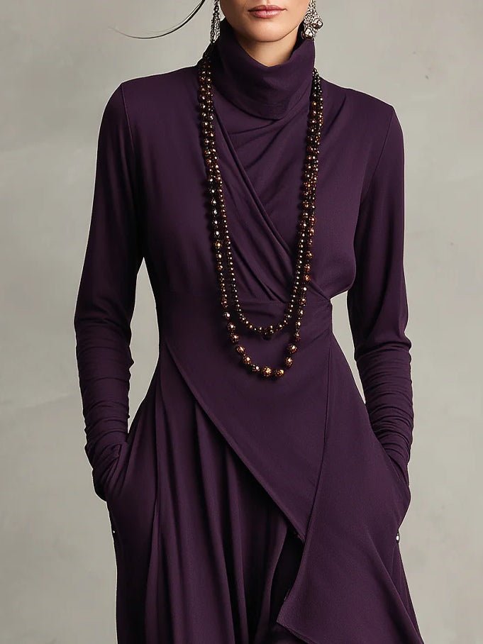 Margot - Asymmetrische maxi jurk met hoge col voor dames Side