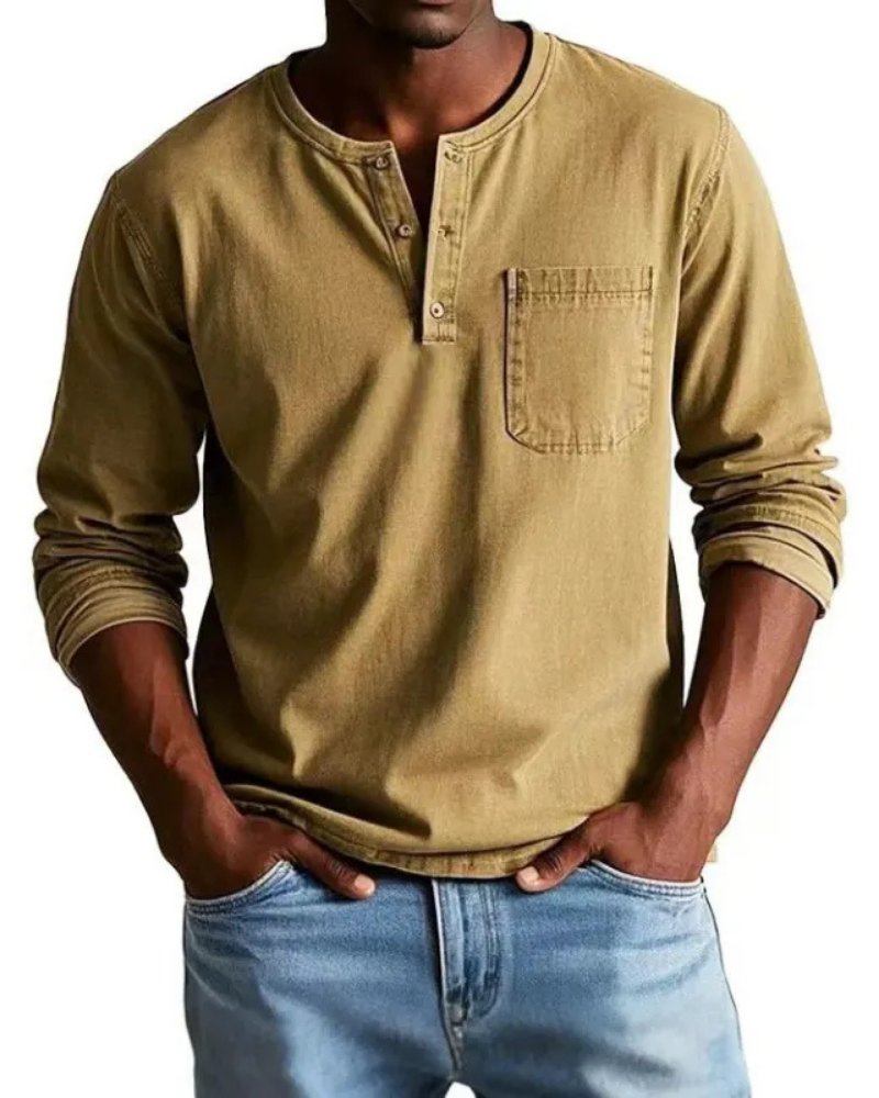 Rens - Relaxed denim henley overhemd met lange mouwen voor heren Side