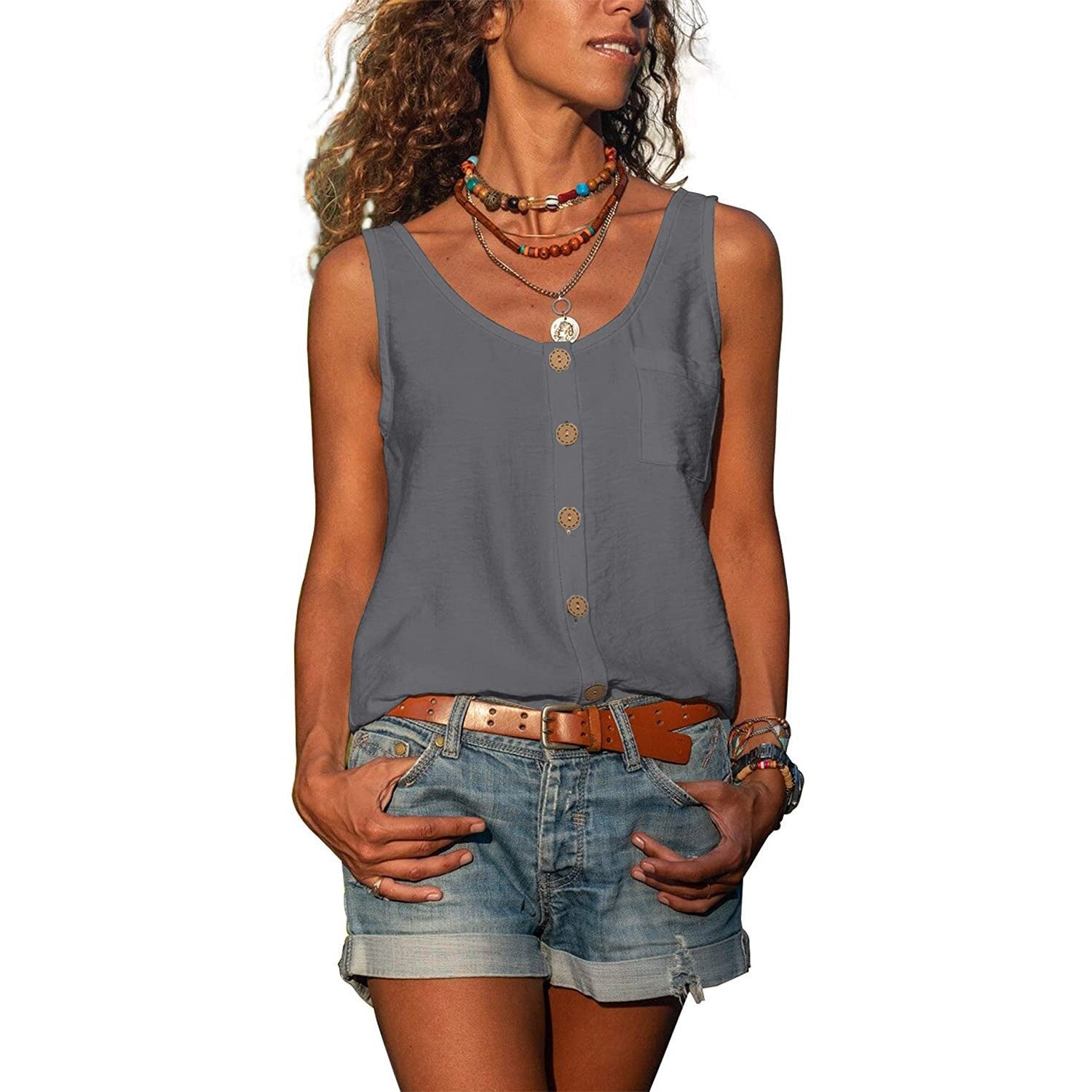 Roos - Elegante tanktop in ibiza-stijl met knopen voor dames Hero