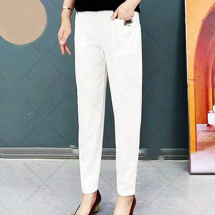 Broek dames katoen tapered fit
