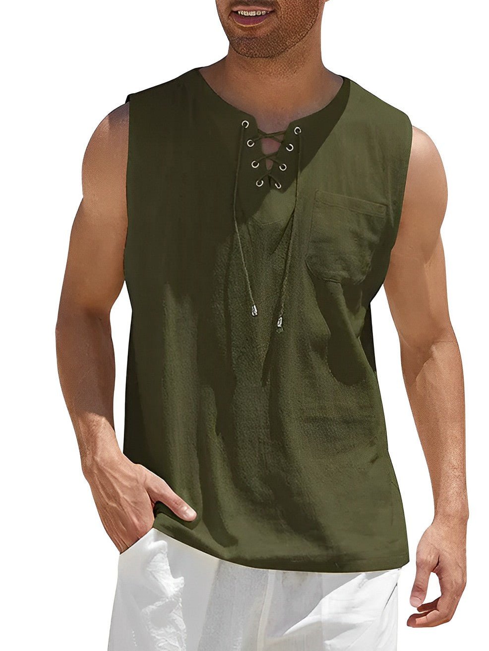 Sven - Luchtige linnen tanktop met vetertouw voor heren Hero
