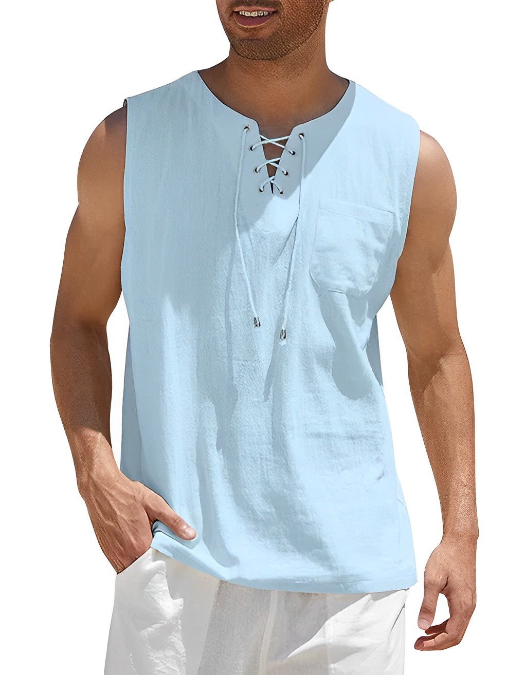 Sven - Luchtige linnen tanktop met vetertouw voor heren Side