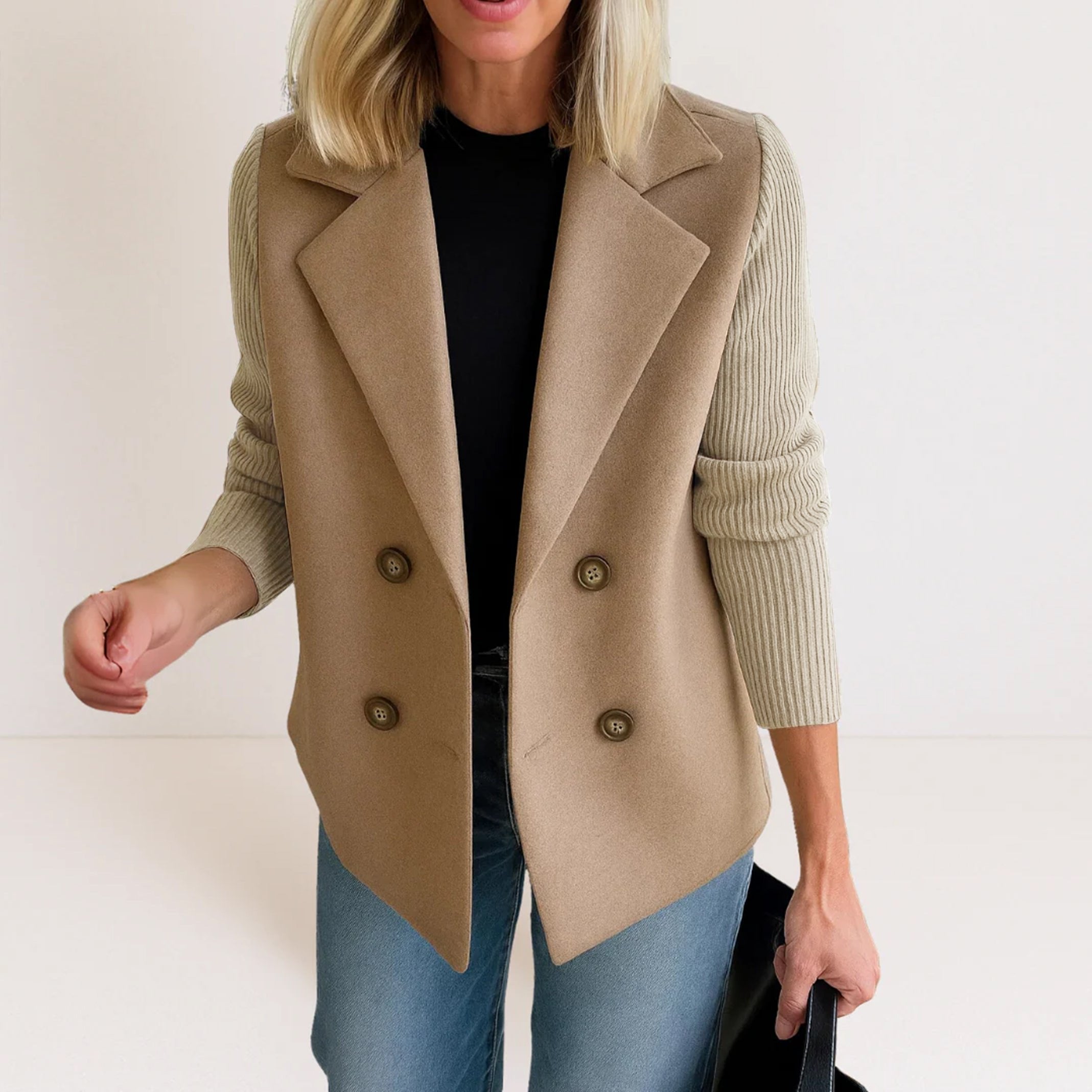 Vera - Casual blazer met contrasterende gebreide mouwen voor dames View 11