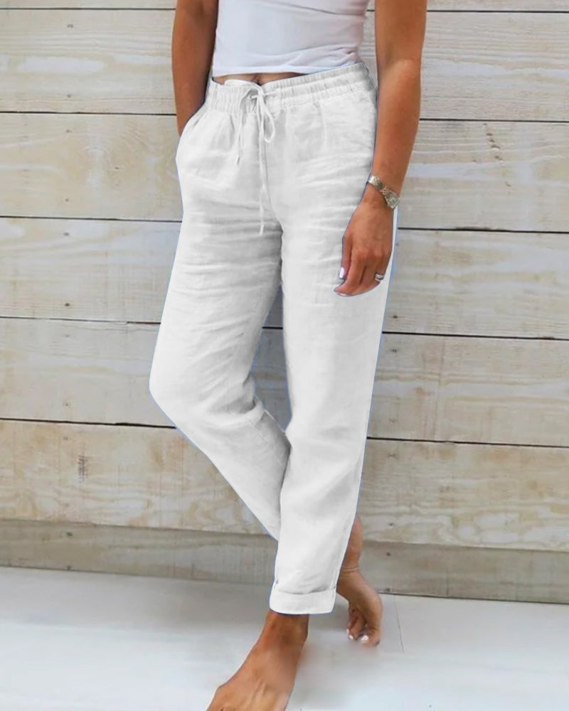 Dames Linnen broek met trekkoord