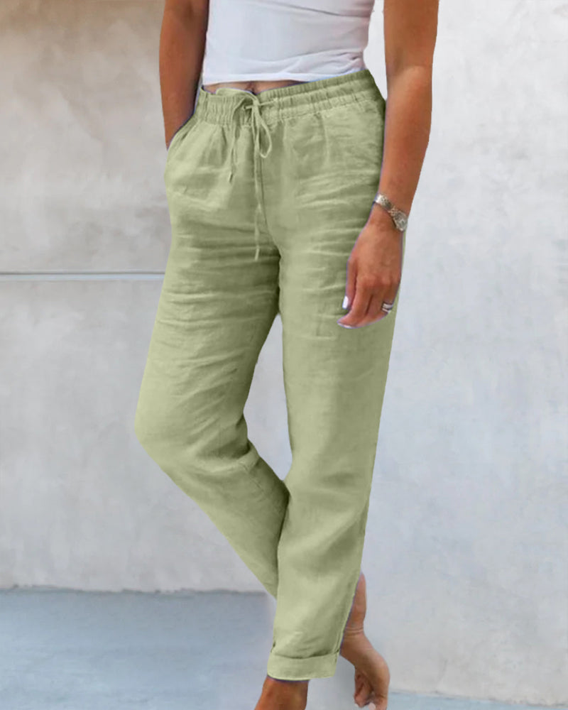 Dames Linnen broek met trekkoord