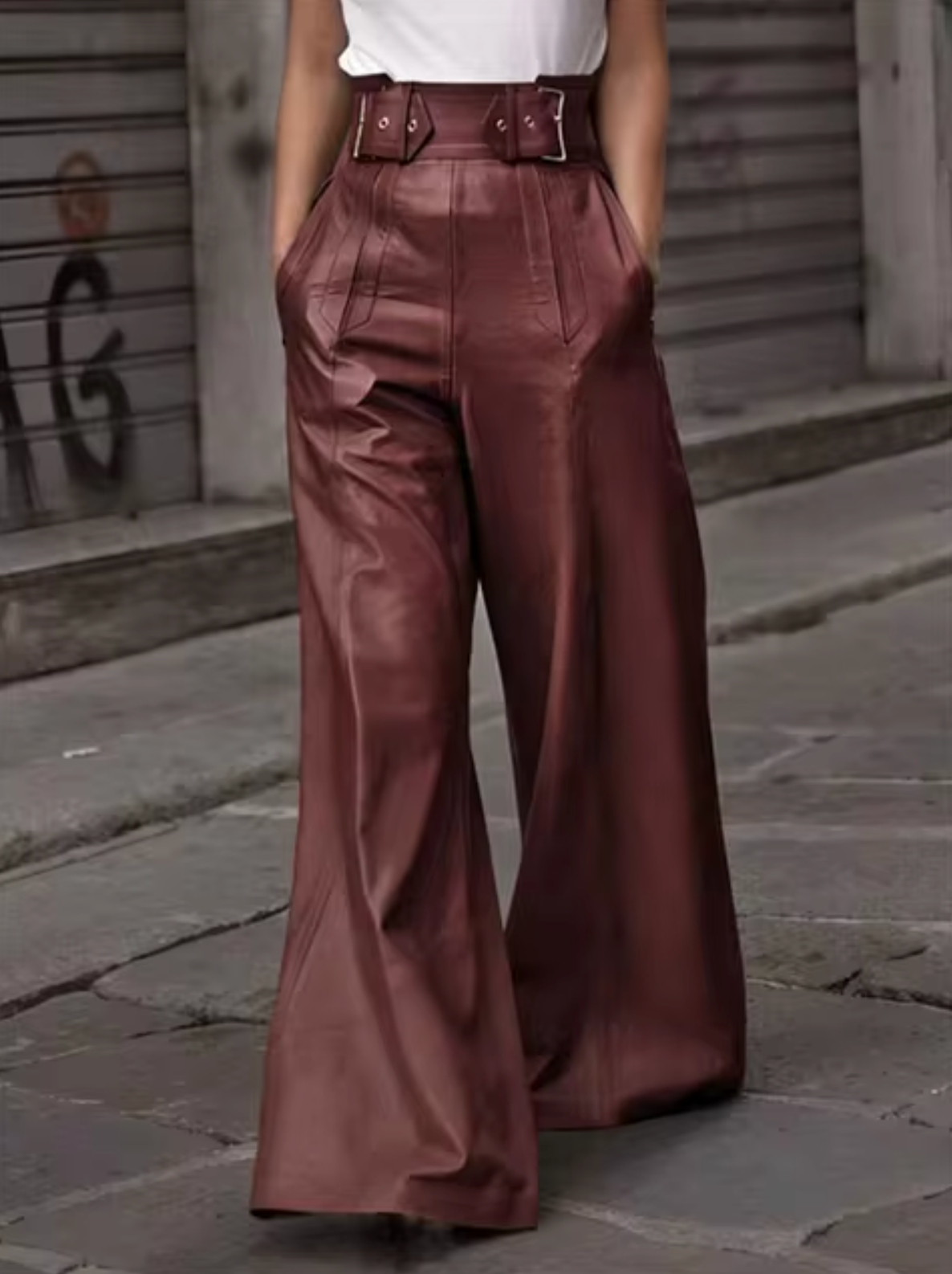 Lora – Leren broek met hoge taille
