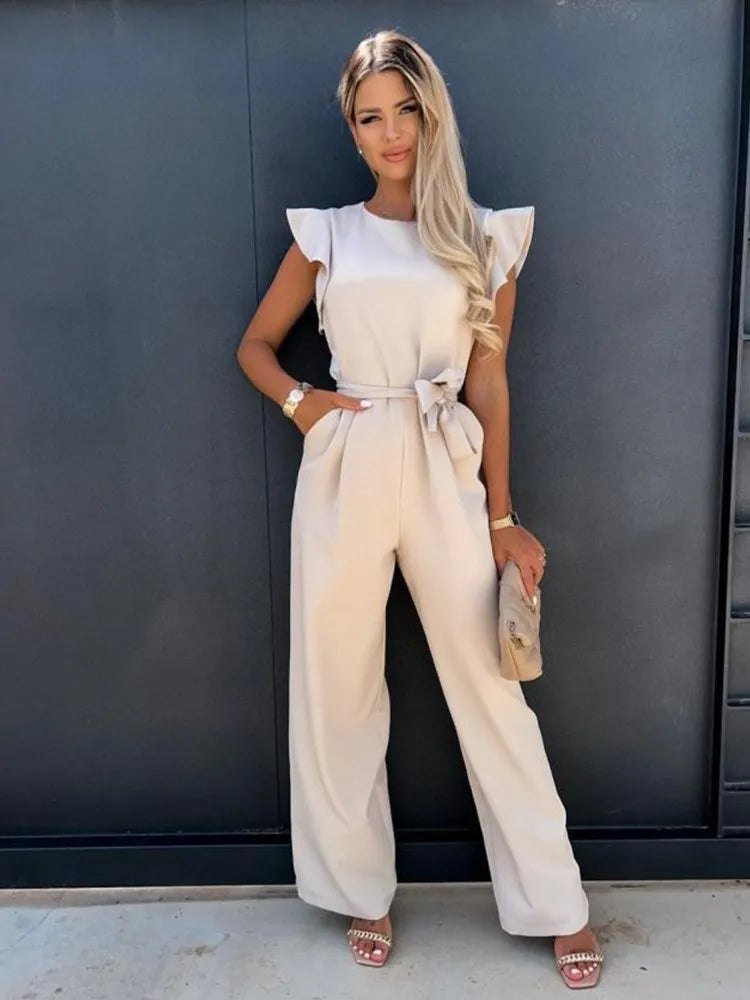 Eline | Jumpsuit met ruches mouwen en ceintuur