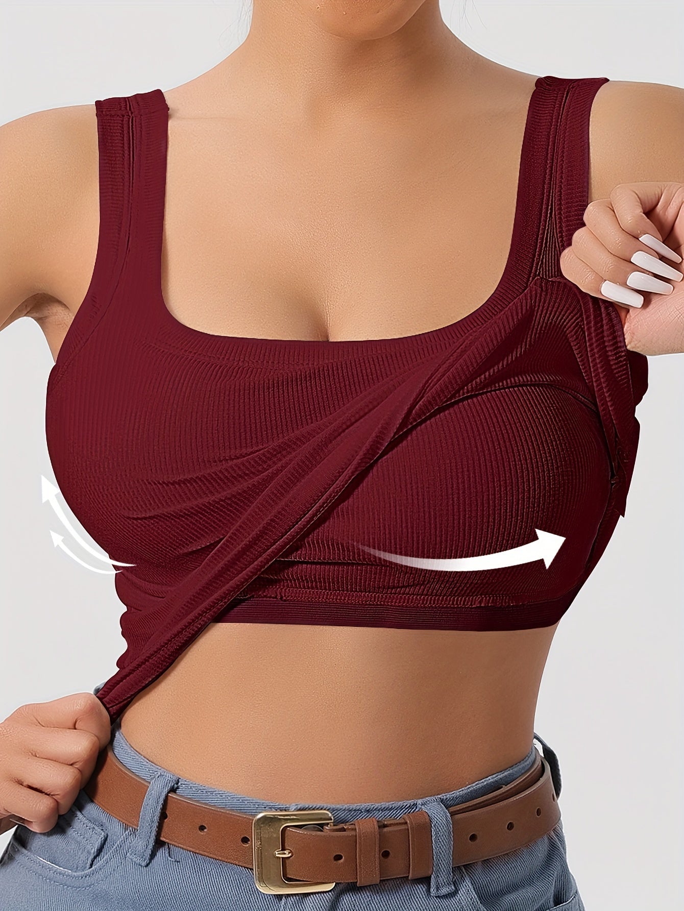 Evelien | Effen tanktop met vierkante hals en geribbelde vesttop met verwijderbaar borstkussen