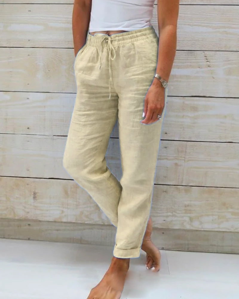 Dames Linnen broek met trekkoord
