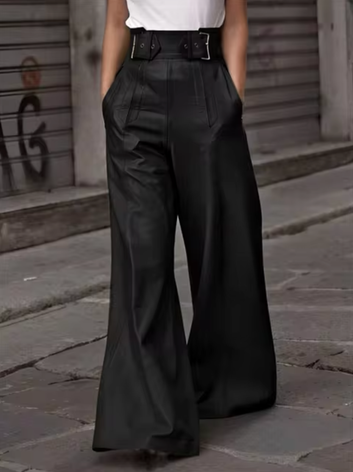 Lora – Leren broek met hoge taille