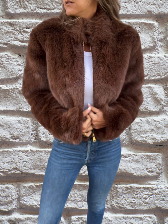 Dames faux fur jas kort model