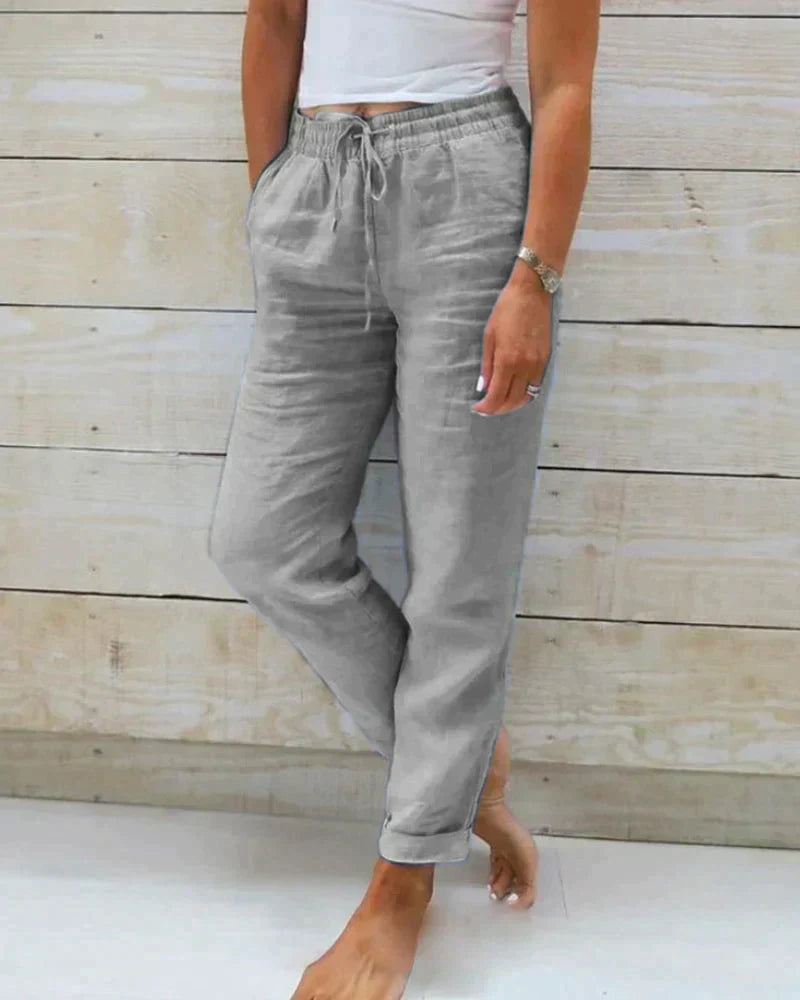 Linnen broek dames met trekkoord