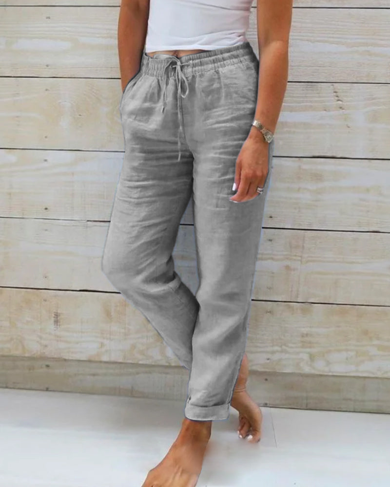 Dames Linnen broek met trekkoord