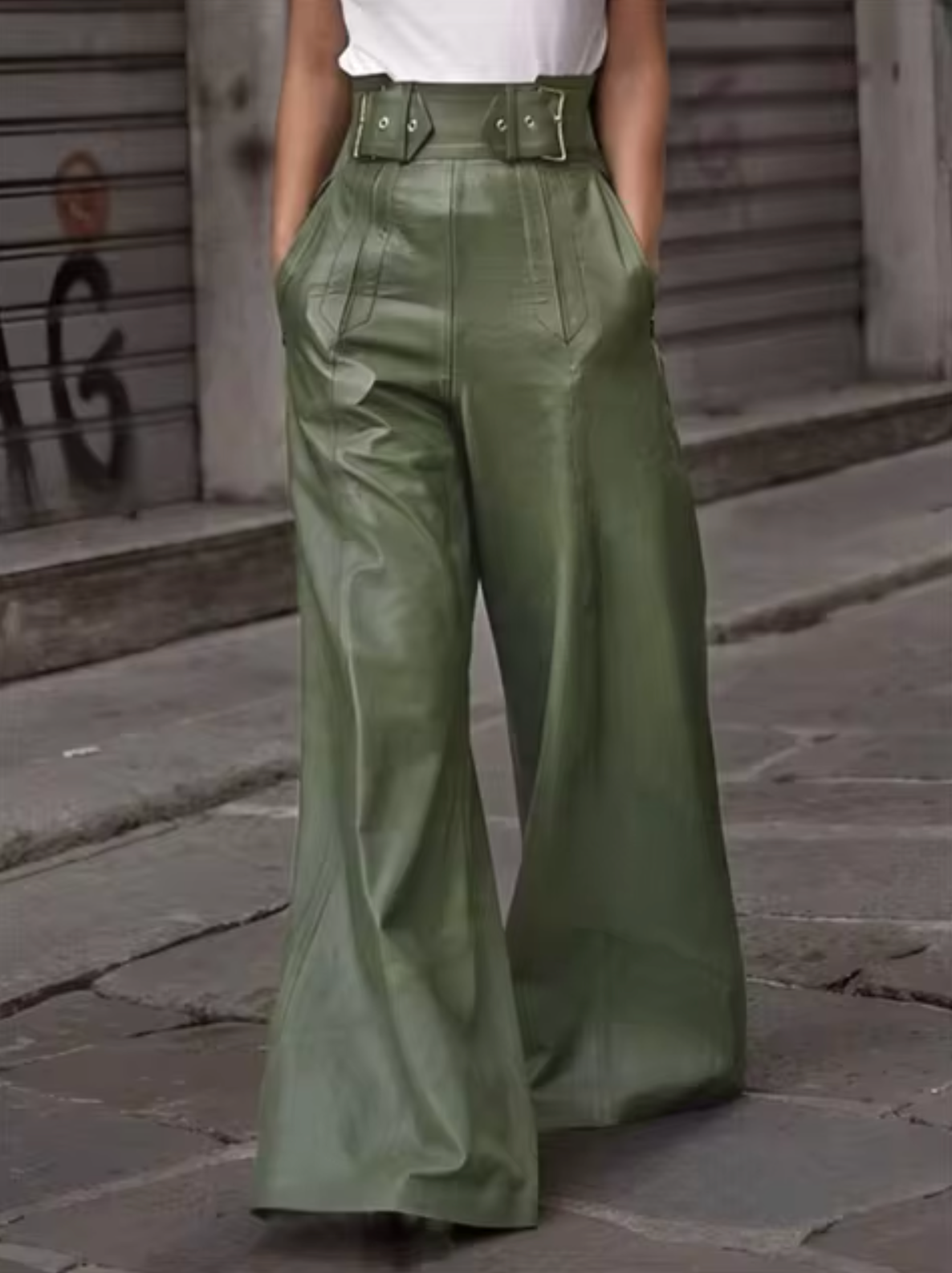 Lora – Leren broek met hoge taille
