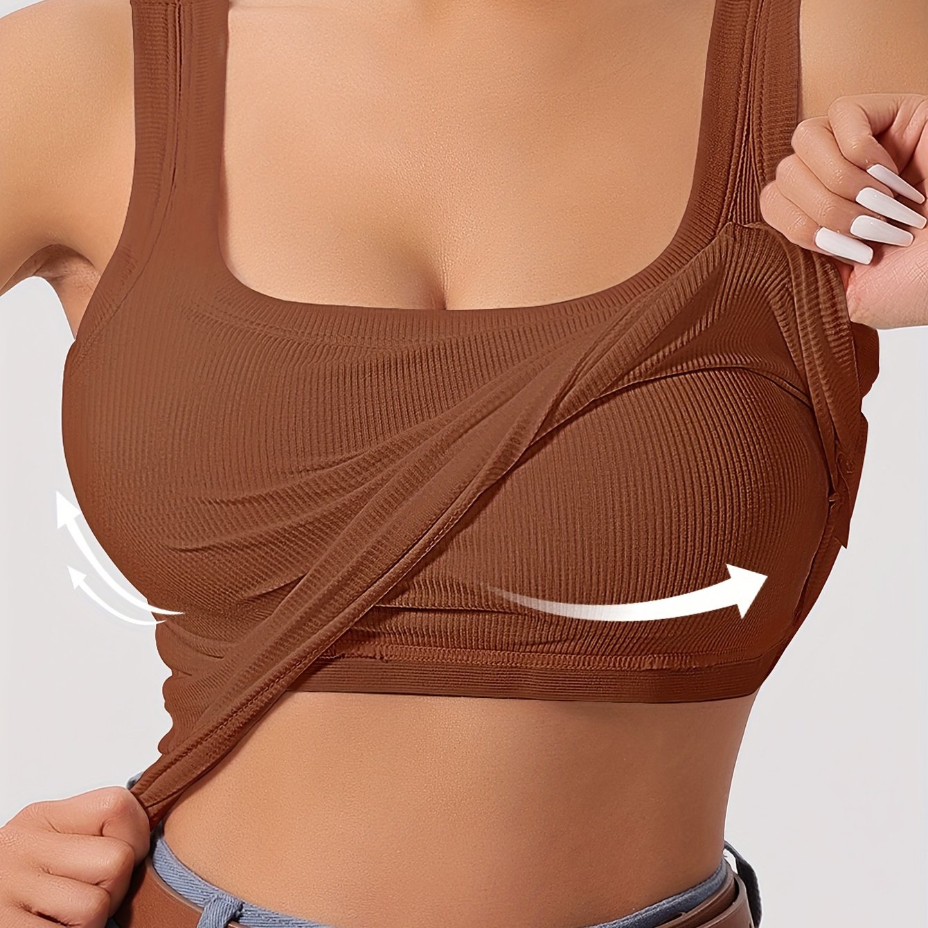Evelien | Effen tanktop met vierkante hals en geribbelde vesttop met verwijderbaar borstkussen
