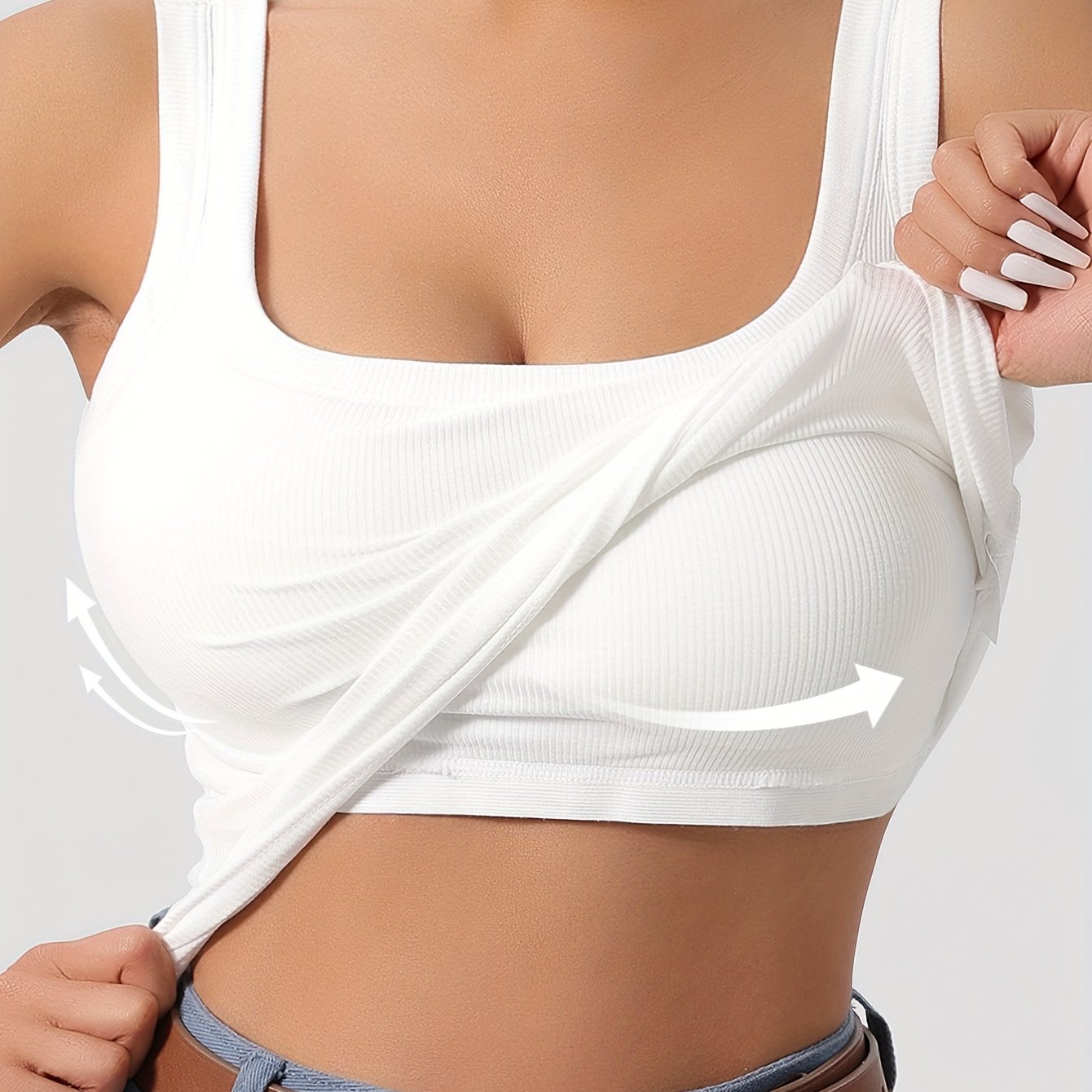 Evelien | Effen tanktop met vierkante hals en geribbelde vesttop met verwijderbaar borstkussen