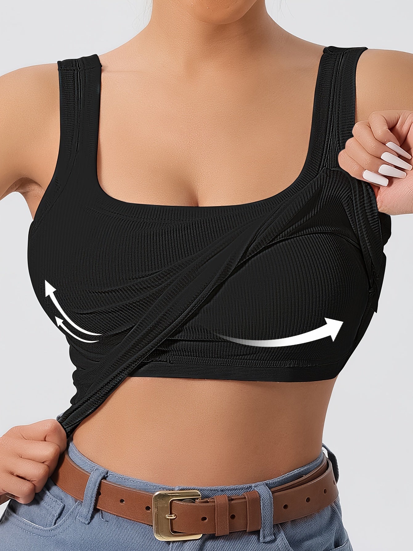 Evelien | Effen tanktop met vierkante hals en geribbelde vesttop met verwijderbaar borstkussen