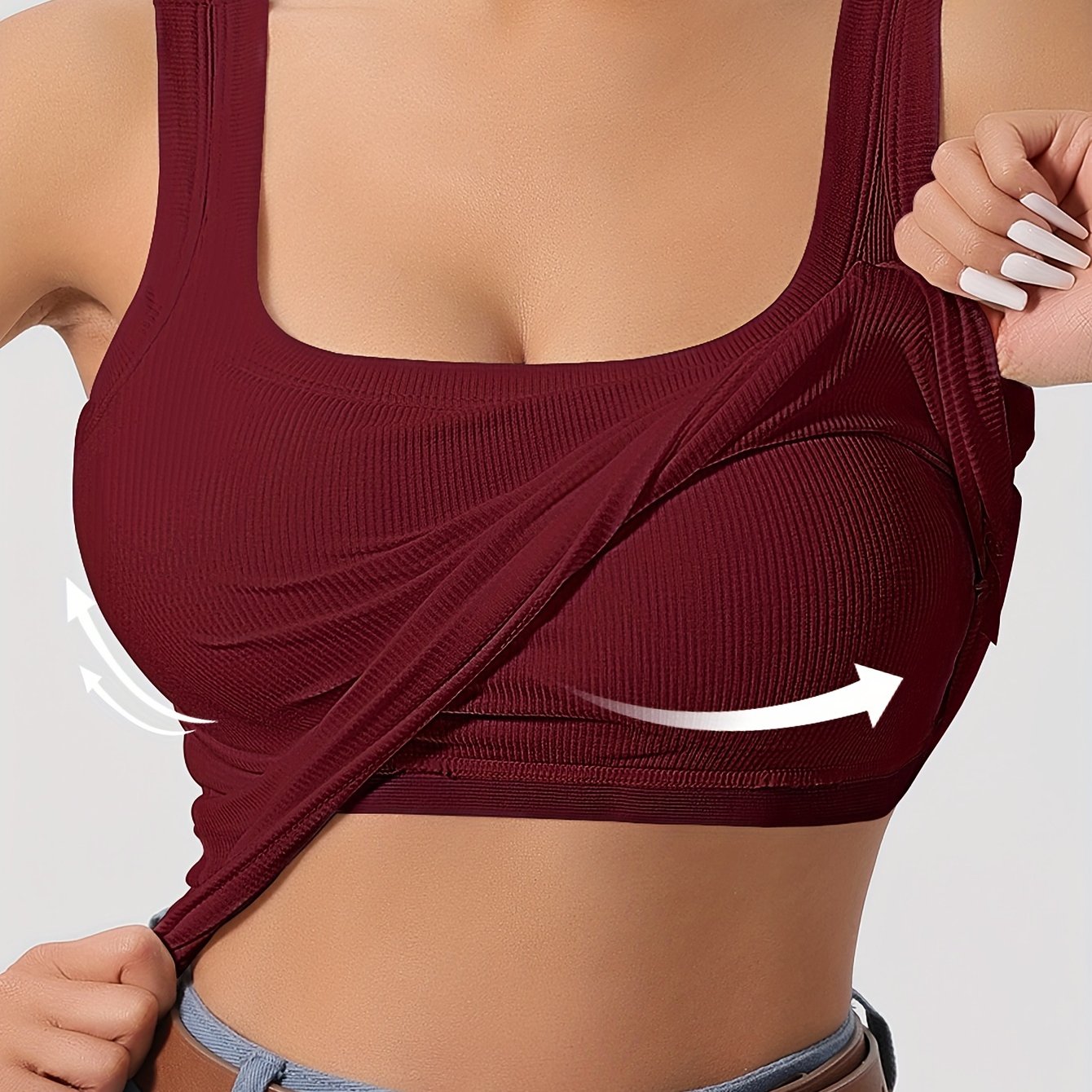 Evelien | Effen tanktop met vierkante hals en geribbelde vesttop met verwijderbaar borstkussen