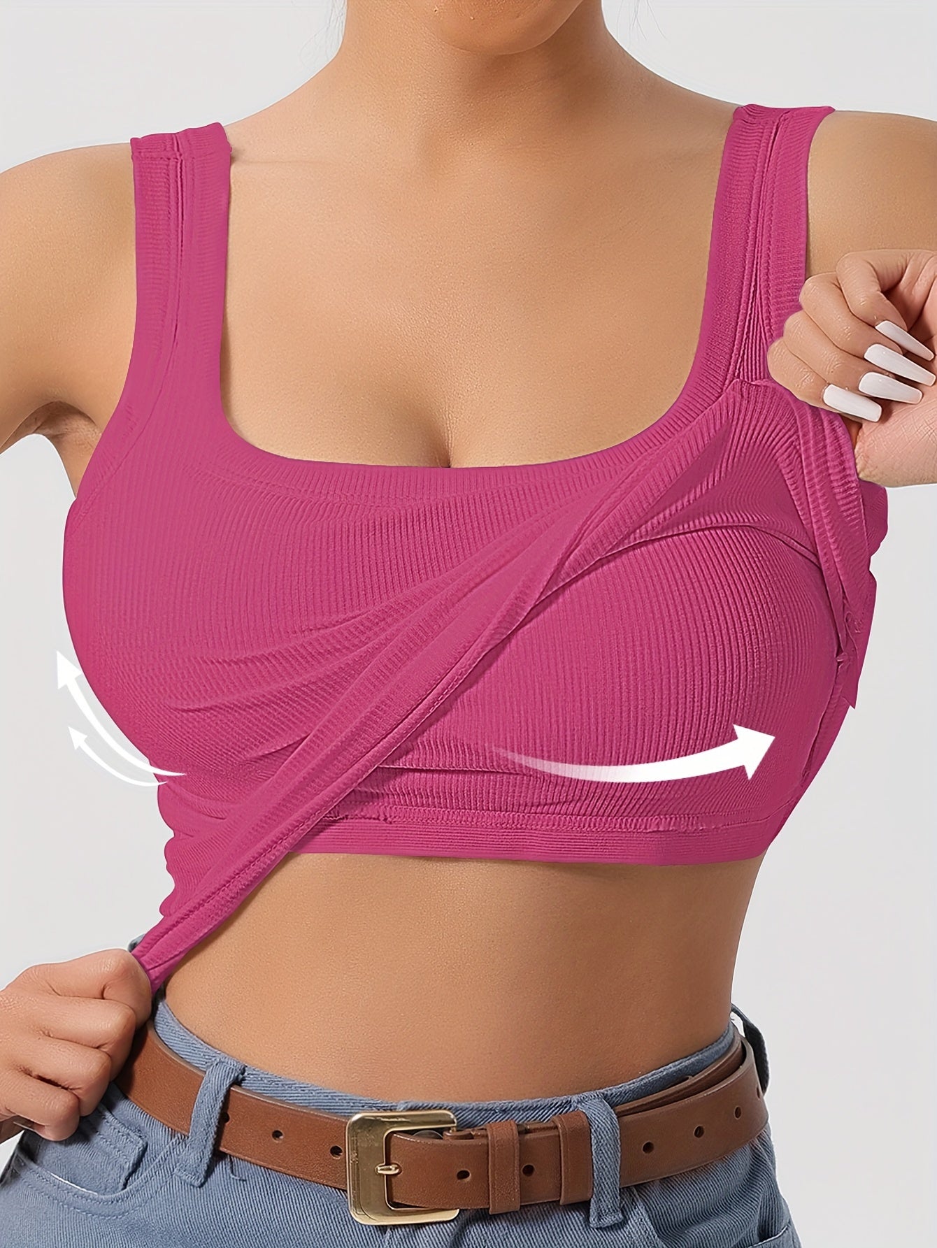 Evelien | Effen tanktop met vierkante hals en geribbelde vesttop met verwijderbaar borstkussen
