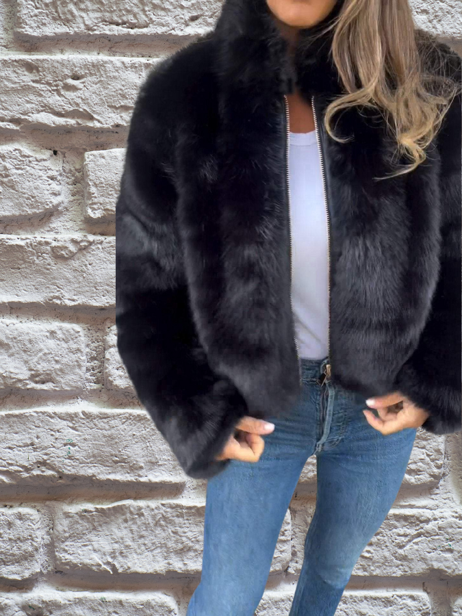 Dames faux fur jas kort model
