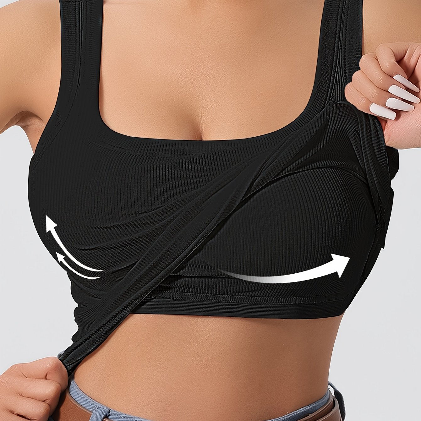 Evelien | Effen tanktop met vierkante hals en geribbelde vesttop met verwijderbaar borstkussen
