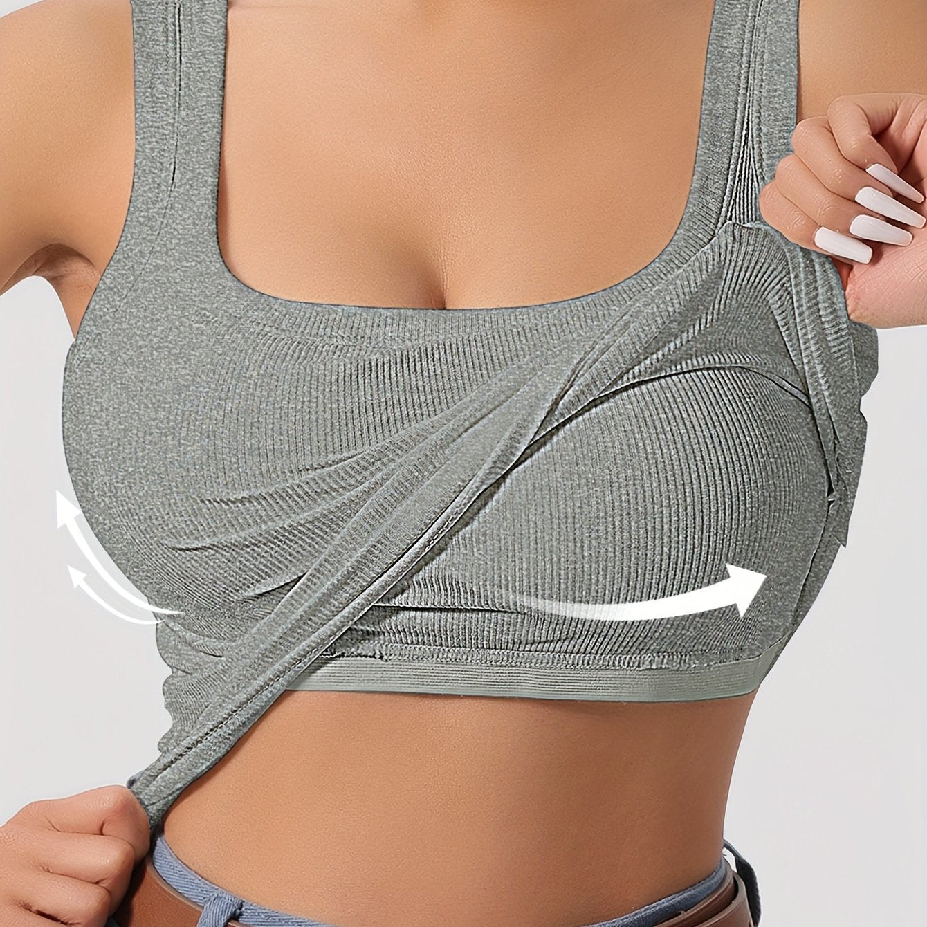 Evelien | Effen tanktop met vierkante hals en geribbelde vesttop met verwijderbaar borstkussen