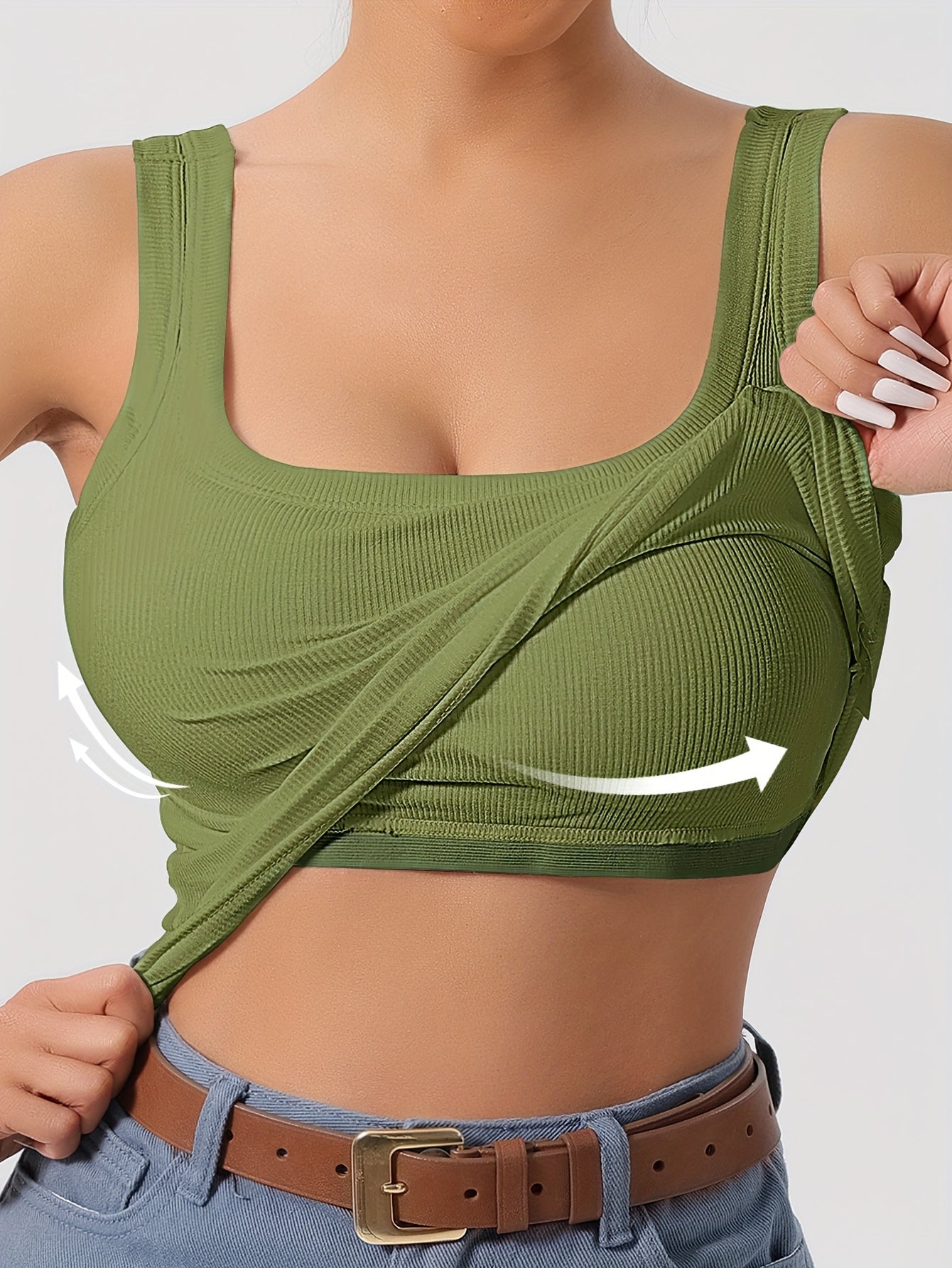 Evelien | Effen tanktop met vierkante hals en geribbelde vesttop met verwijderbaar borstkussen