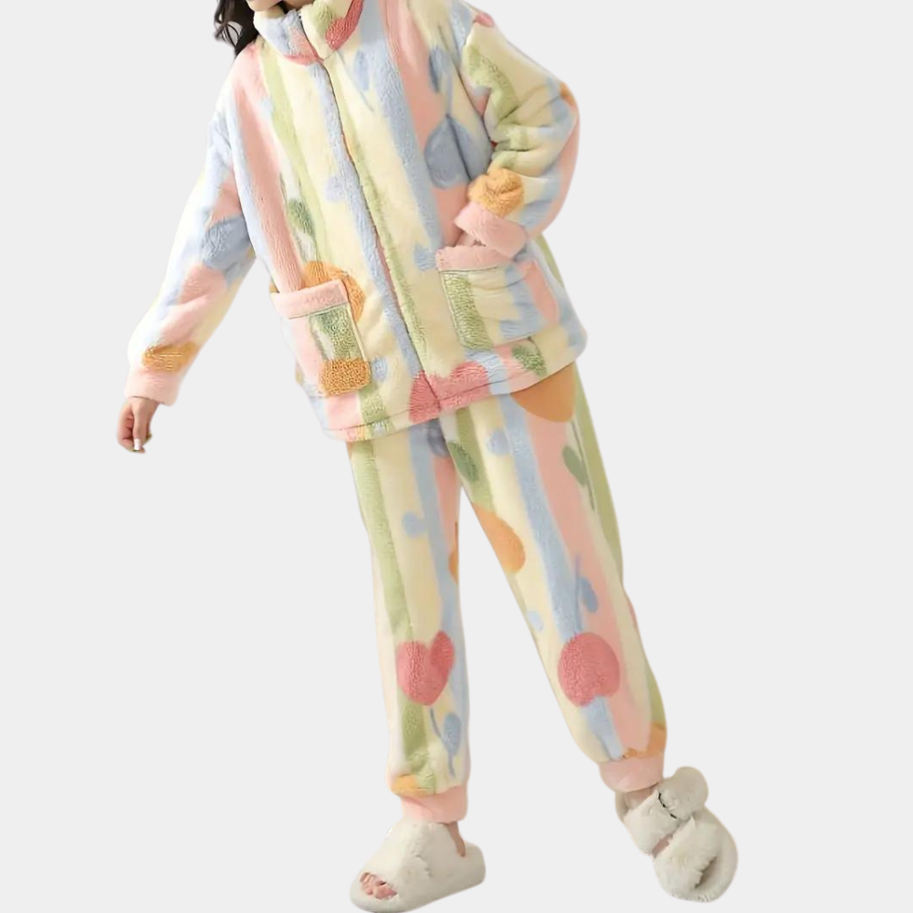 Romhilda - Kleurrijke pluchen pyjamaset voor dames