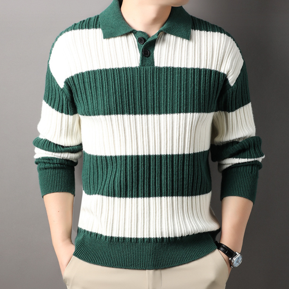 Toncse - Stijlvol Gebreid Heren Poloshirt met lange mouwen