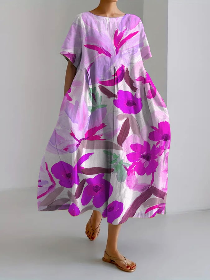 Dyana - Dames Retro Botanical Bloemenprint Casual Jurk Losjes Jurk