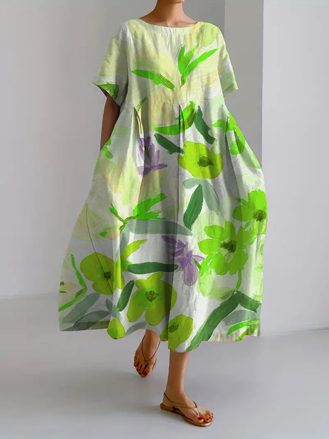 Dyana - Dames Retro Botanical Bloemenprint Casual Jurk Losjes Jurk