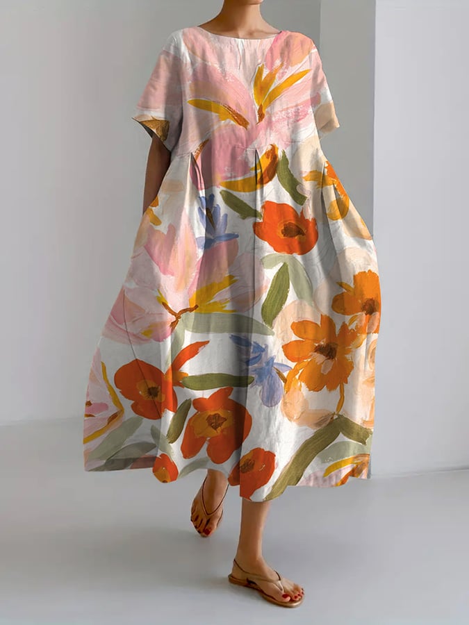 Dyana - Dames Retro Botanical Bloemenprint Casual Jurk Losjes Jurk
