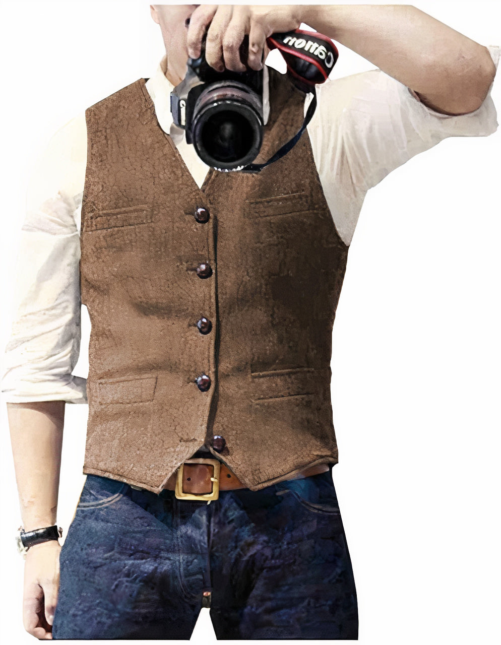 Heren denim vest met knopen