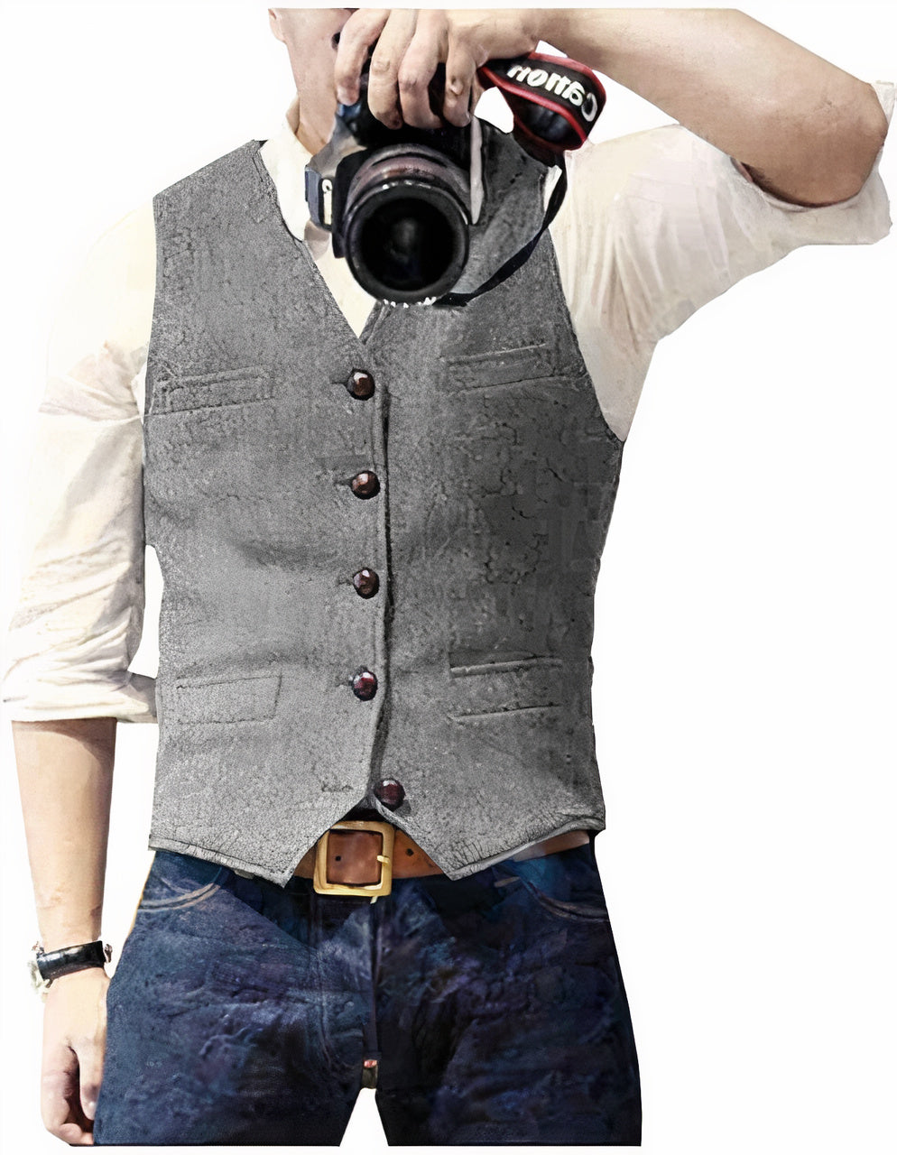 Heren denim vest met knopen