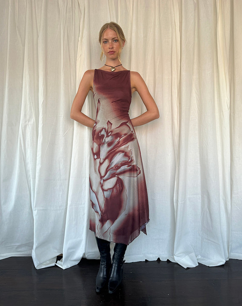 Frida | Elegante Midi Jurk met Kunstzinnige Print