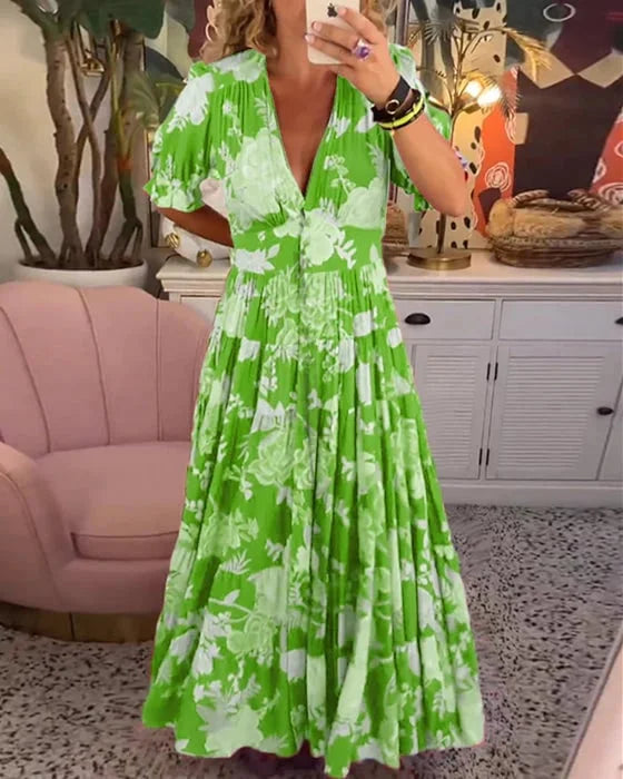 Genevieve - V-hals jurk met bloemenprint