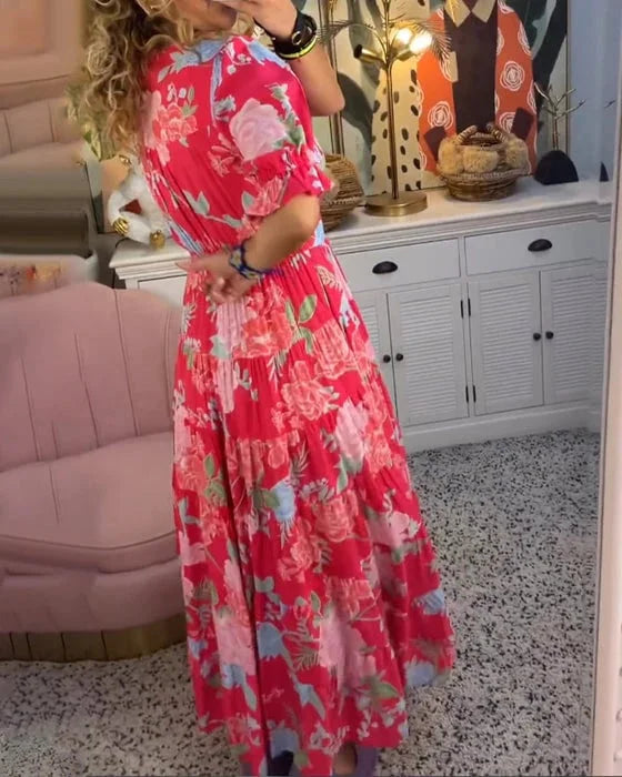 Genevieve - V-hals jurk met bloemenprint