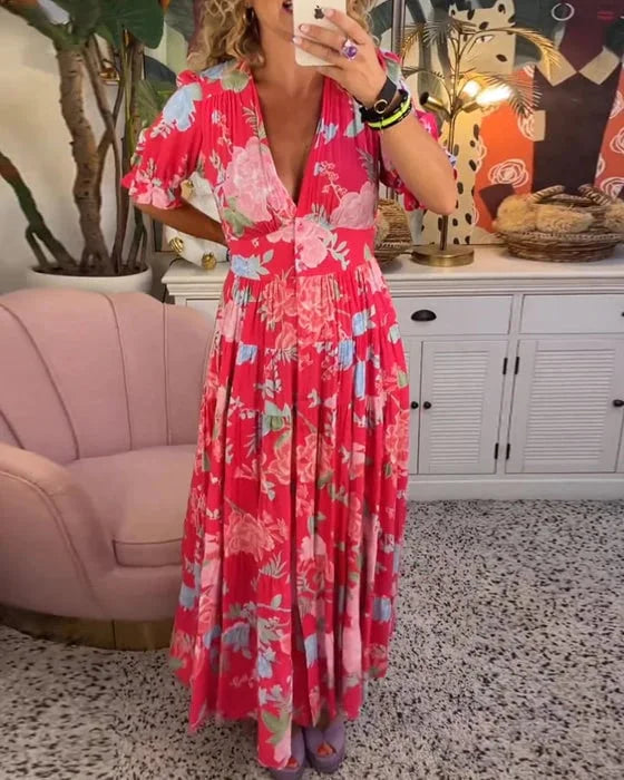 Genevieve - V-hals jurk met bloemenprint