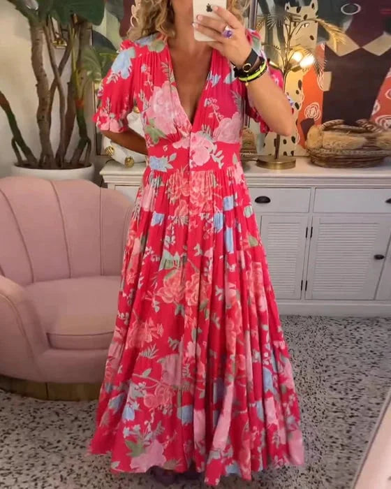 Genevieve - V-hals jurk met bloemenprint