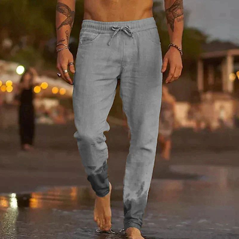 Heren linnen broek met trekkoord