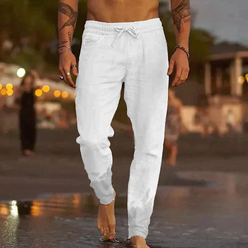 Heren linnen broek met trekkoord