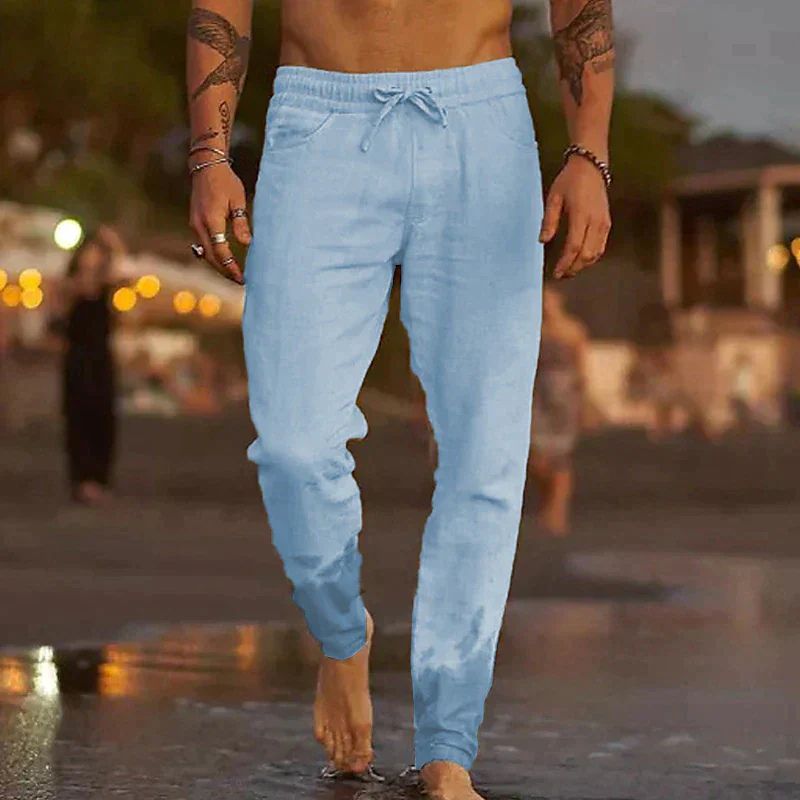 Heren linnen broek met trekkoord