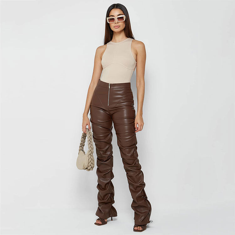 Shonia - Faux lage taille skinny broek met vouw