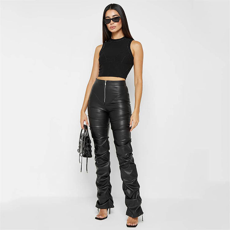 Shonia - Faux lage taille skinny broek met vouw