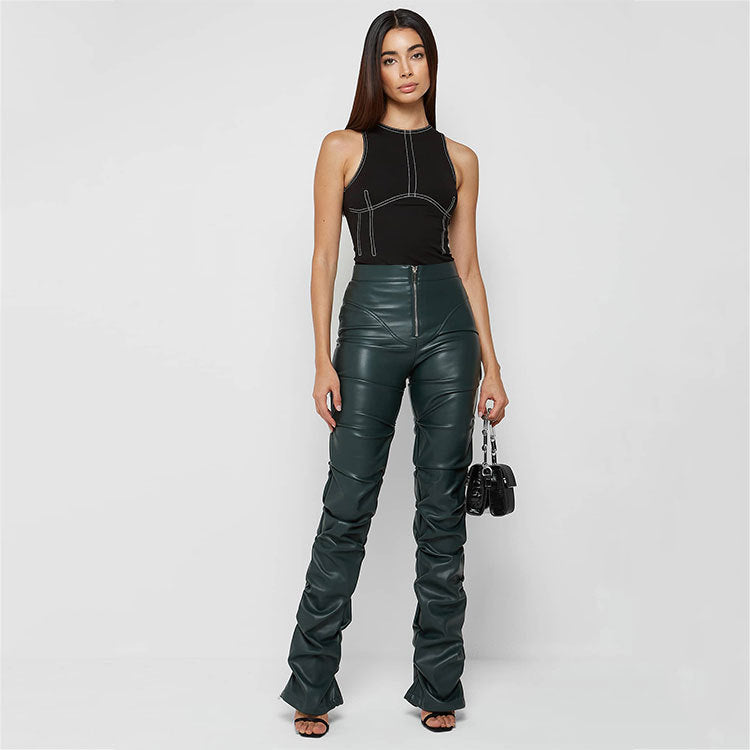 Shonia - Faux lage taille skinny broek met vouw