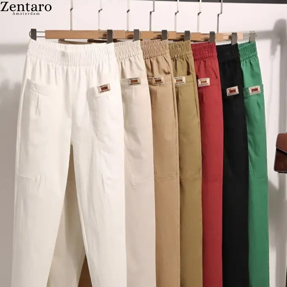 Broek dames katoen tapered fit
